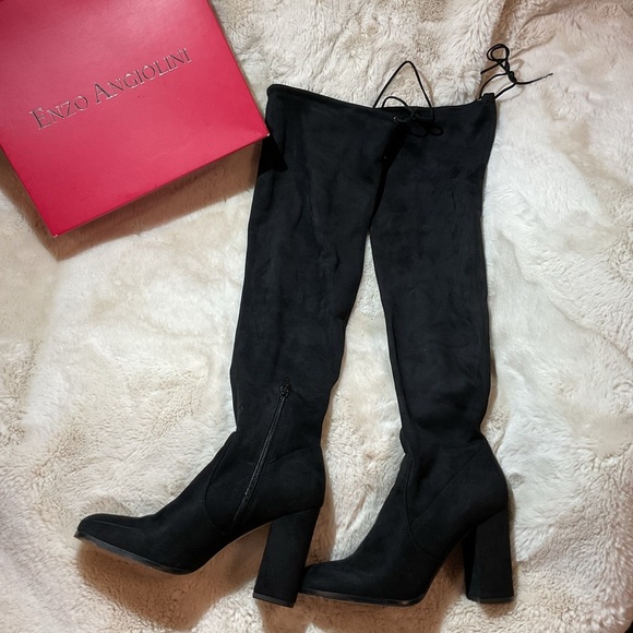 Enzo Angiolini Microsuede black block heel boots - Picture 1 of 9
